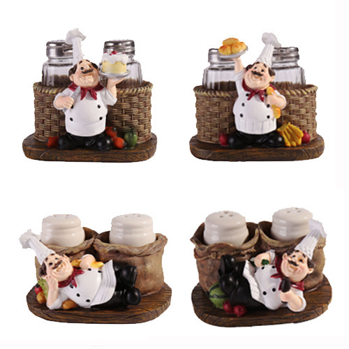 Small Cute Chef With Two Pepper Shakers Resin Garnish Creative Art Crafts For Home Decoration