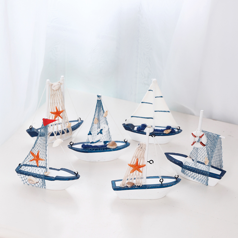 Mediterranean style Mini home desktop decorations Wooden mini sailboats nautical crafts