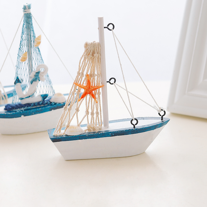 Mediterranean style Mini home desktop decorations Wooden mini sailboats nautical crafts