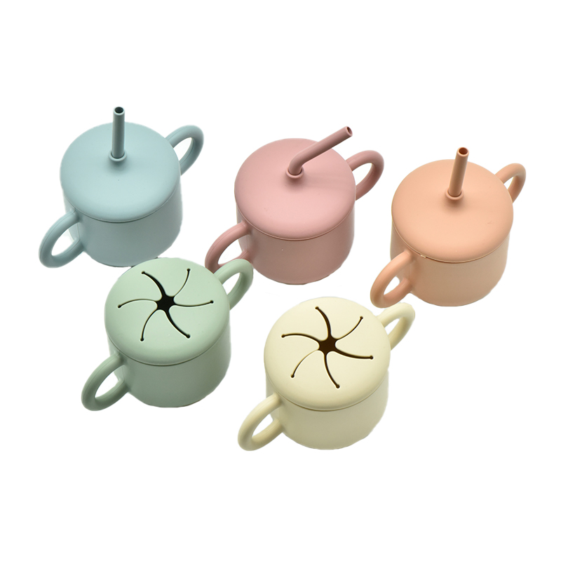  2 In 1 Snack Container Baby Cup Soft Silicone Snack And Drink Cup For Baby Suction Bowl Silicone
