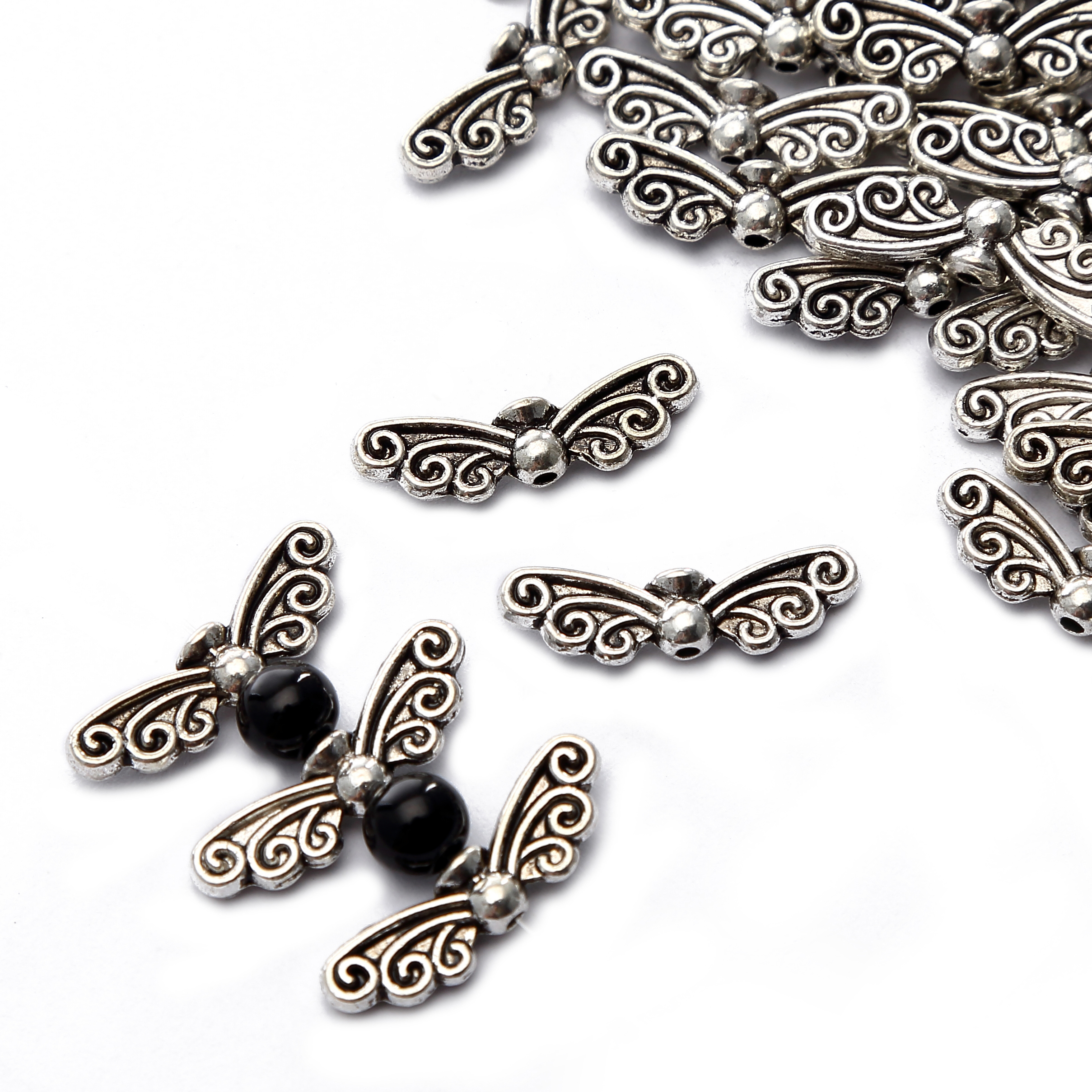 Bulk Price Various Styles Tibetan Silver Butterfly Angle Wings Metal Spacer Charms Beads for DIY Decoration Jewelry Maki