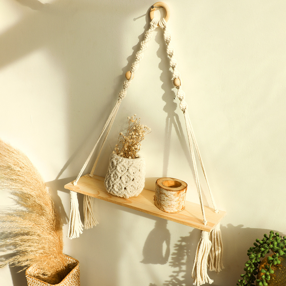 Wooden Wall shelf Decoration Wall Mounted Shelves For bedroom Plant Flower Wood Swing Hanging Rope Home Decoration