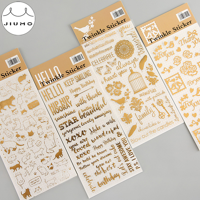 4 Designs Gold Stamping PVC Material Stickers Scrapbooking Thank You Greeting Creative DIY Deco Stationery Stickers