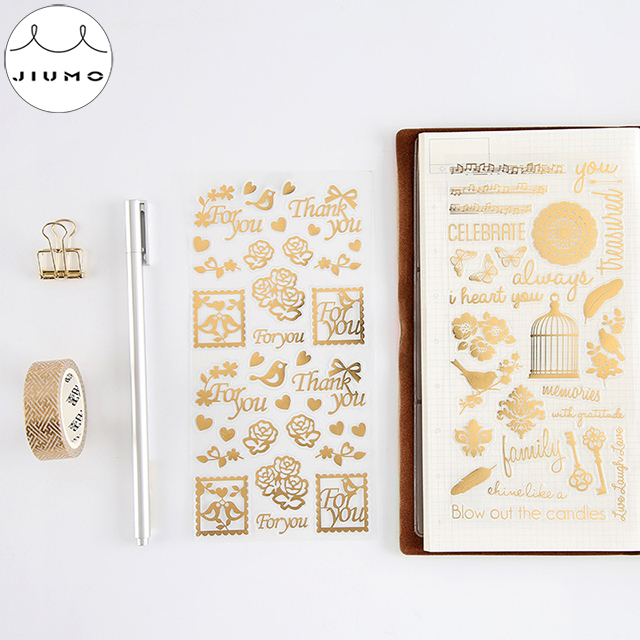 4 Designs Gold Stamping PVC Material Stickers Scrapbooking Thank You Greeting Creative DIY Deco Stationery Stickers