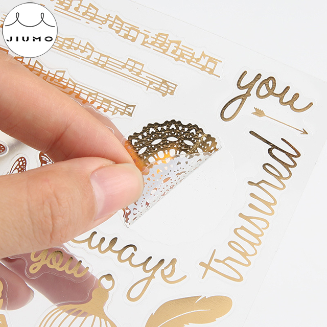 4 Designs Gold Stamping PVC Material Stickers Scrapbooking Thank You Greeting Creative DIY Deco Stationery Stickers
