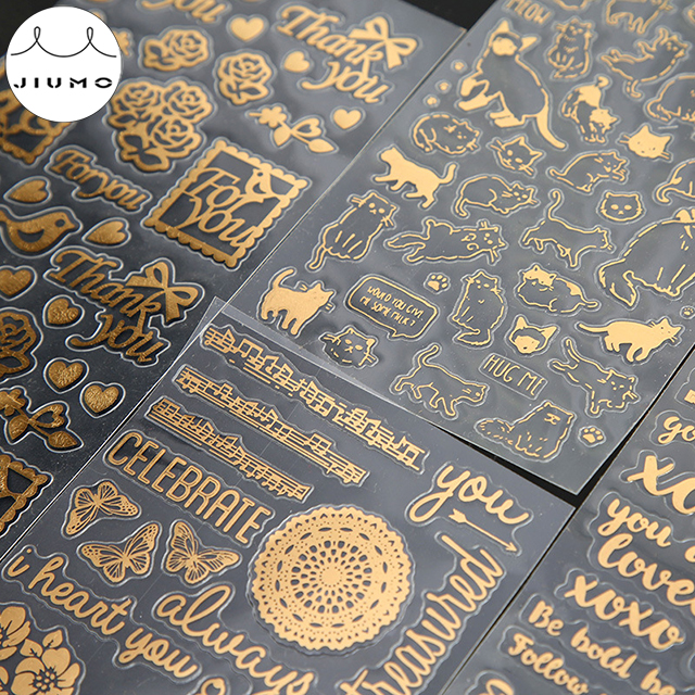 4 Designs Gold Stamping PVC Material Stickers Scrapbooking Thank You Greeting Creative DIY Deco Stationery Stickers