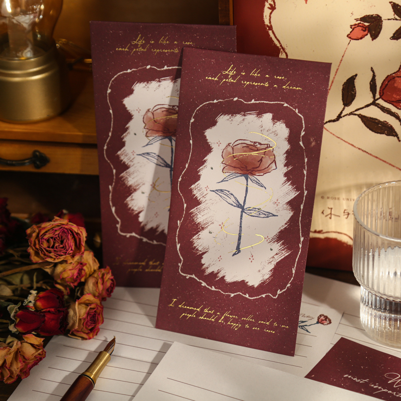 4 Designs 6 Pcs Letter Paper with Envelop Rose Gilding Material Card Scrapbook Card Bookmark for Kraft DIY Scrapbook 