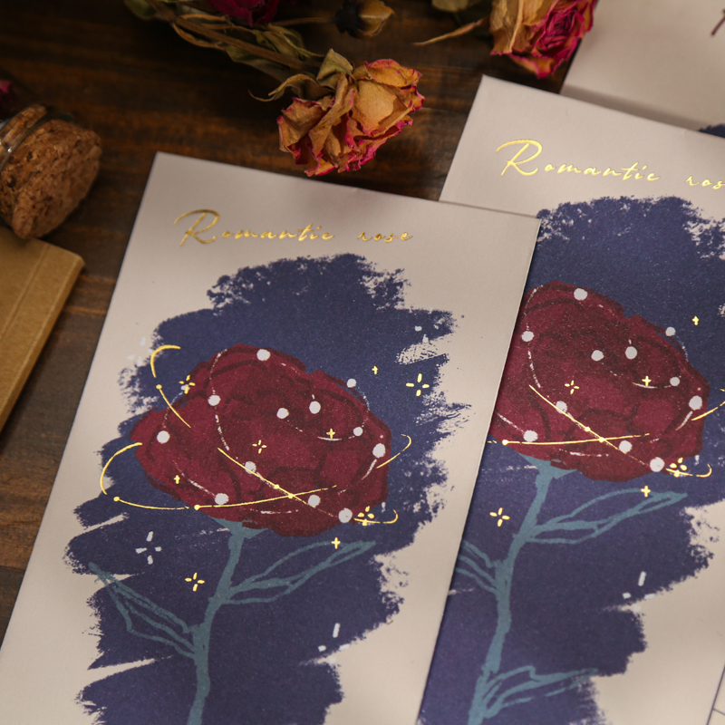 4 Designs 6 Pcs Letter Paper with Envelop Rose Gilding Material Card Scrapbook Card Bookmark for Kraft DIY Scrapbook 