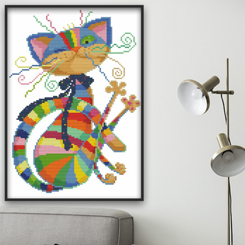 DIY Cross Stitch Kit Colorful Cat Cross Stitch Embroidery Kit Needlework