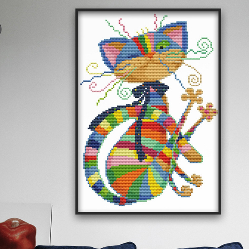 DIY Cross Stitch Kit Colorful Cat Cross Stitch Embroidery Kit Needlework