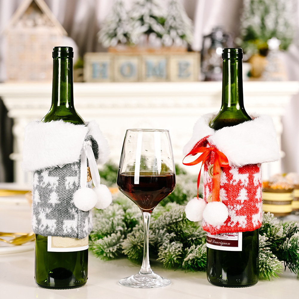 Christmas Wine Bottle Cover Decoration Cartoon Santa Snowman Accessories Ornaments