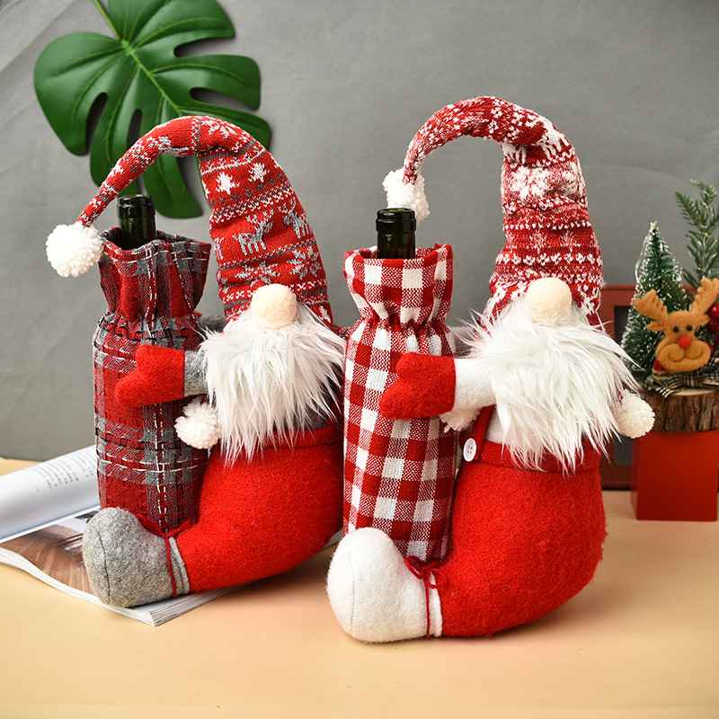 Christmas Faceless Doll Wine Bottle Cover Cute Dwarf Elf Wine Bottle Covers Christmas Ornaments