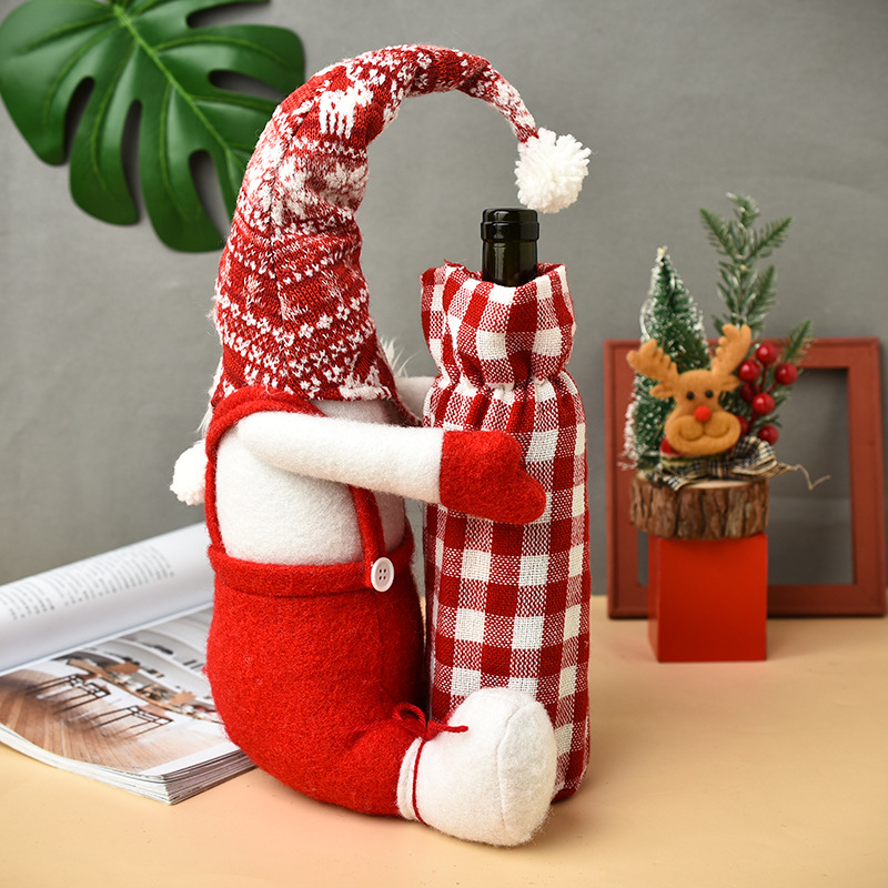 Christmas Faceless Doll Wine Bottle Cover Cute Dwarf Elf Wine Bottle Covers Christmas Ornaments