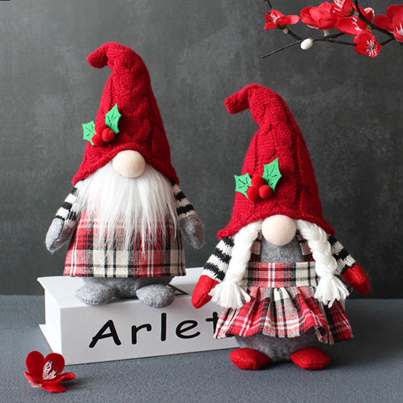 Cute Braids Faceless Plaid Forest Doll Home Plush Desktop Decoration Plush Accessories Christmas Products
