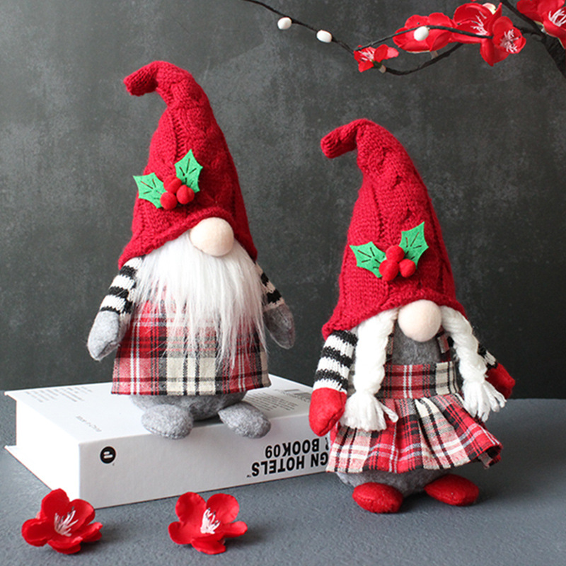 Cute Braids Faceless Plaid Forest Doll Home Plush Desktop Decoration Plush Accessories Christmas Products