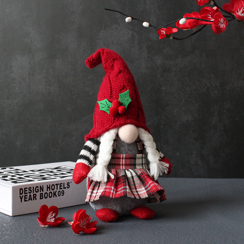 Cute Braids Faceless Plaid Forest Doll Home Plush Desktop Decoration Plush Accessories Christmas Products