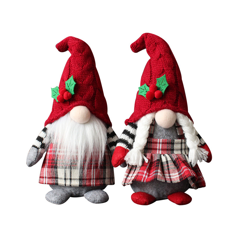 Cute Braids Faceless Plaid Forest Doll Home Plush Desktop Decoration Plush Accessories Christmas Products