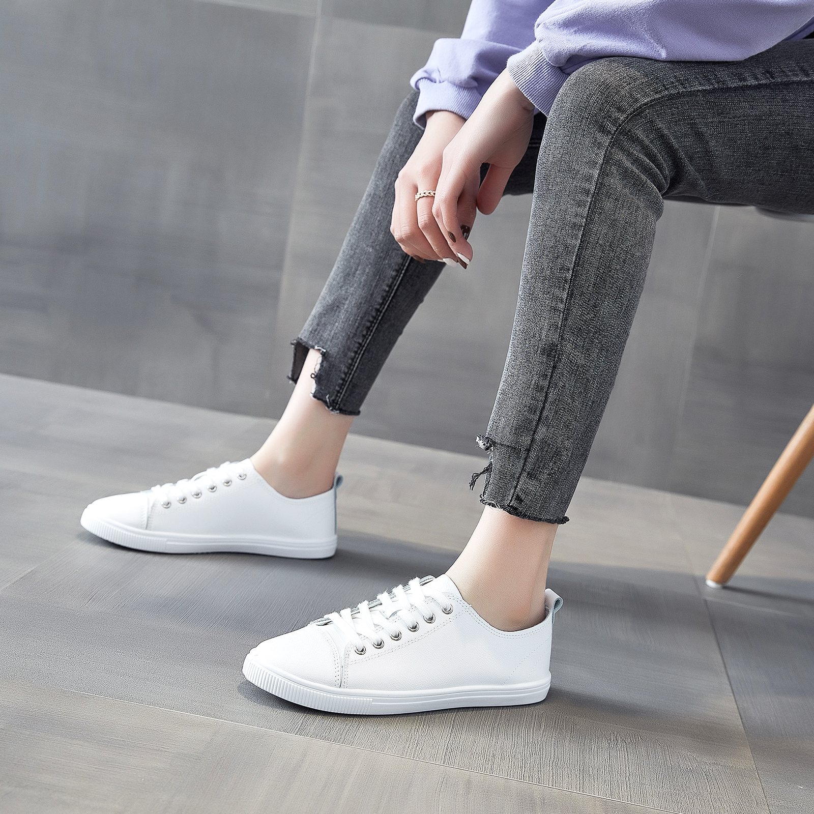 New Style Women's Casual Lace Up PU Leather Shoes Fashionable 
