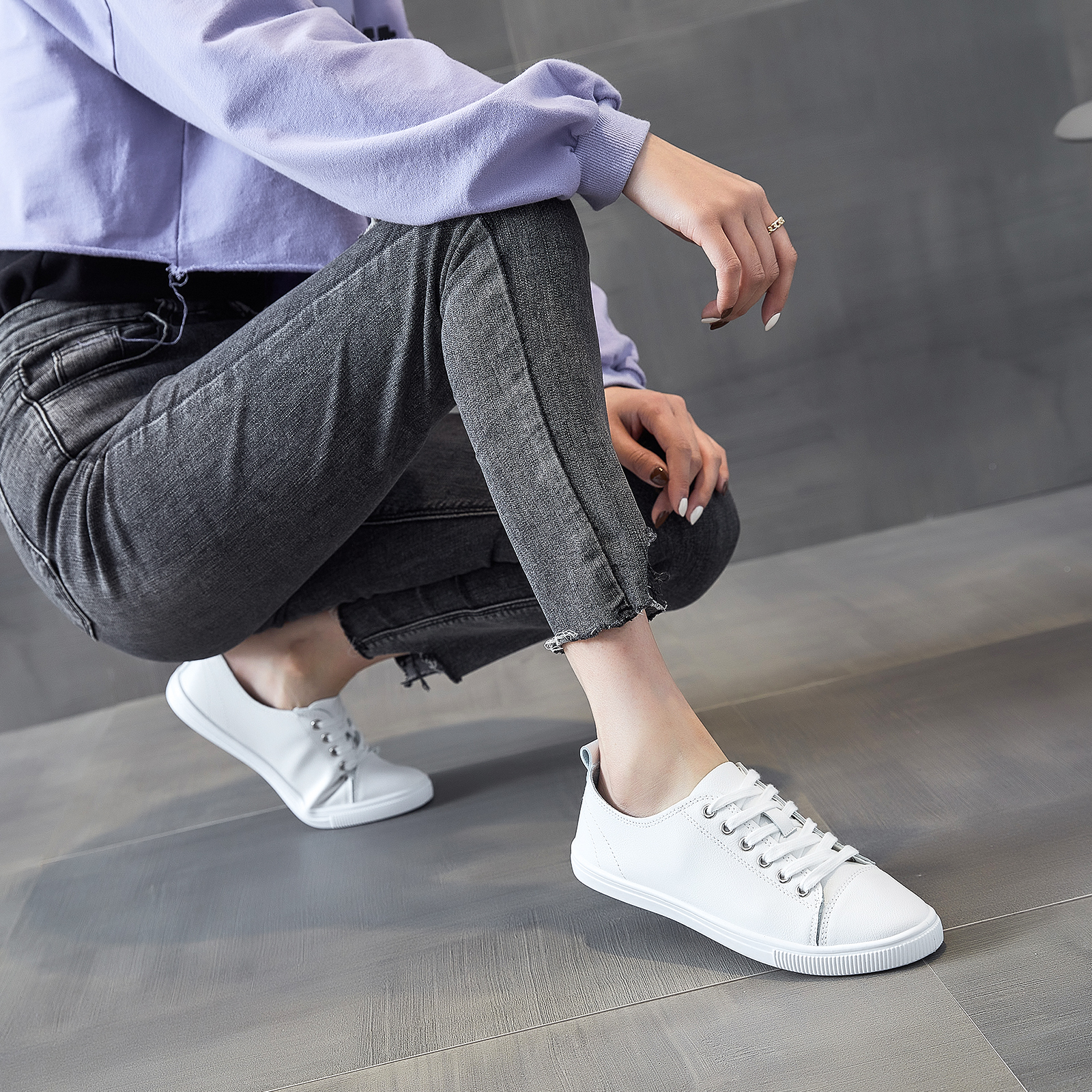 New Style Women's Casual Lace Up PU Leather Shoes Fashionable 