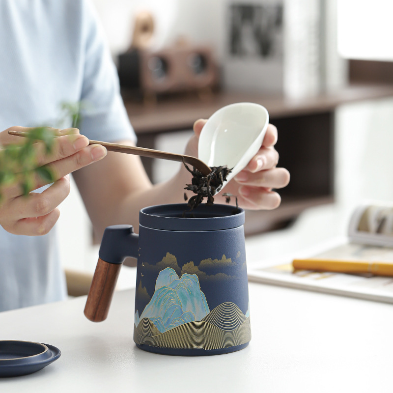 Tea Water Separation Tea Mug With Cover Strain Water Cup Office Personal Japanese Tea Ceremony Mug