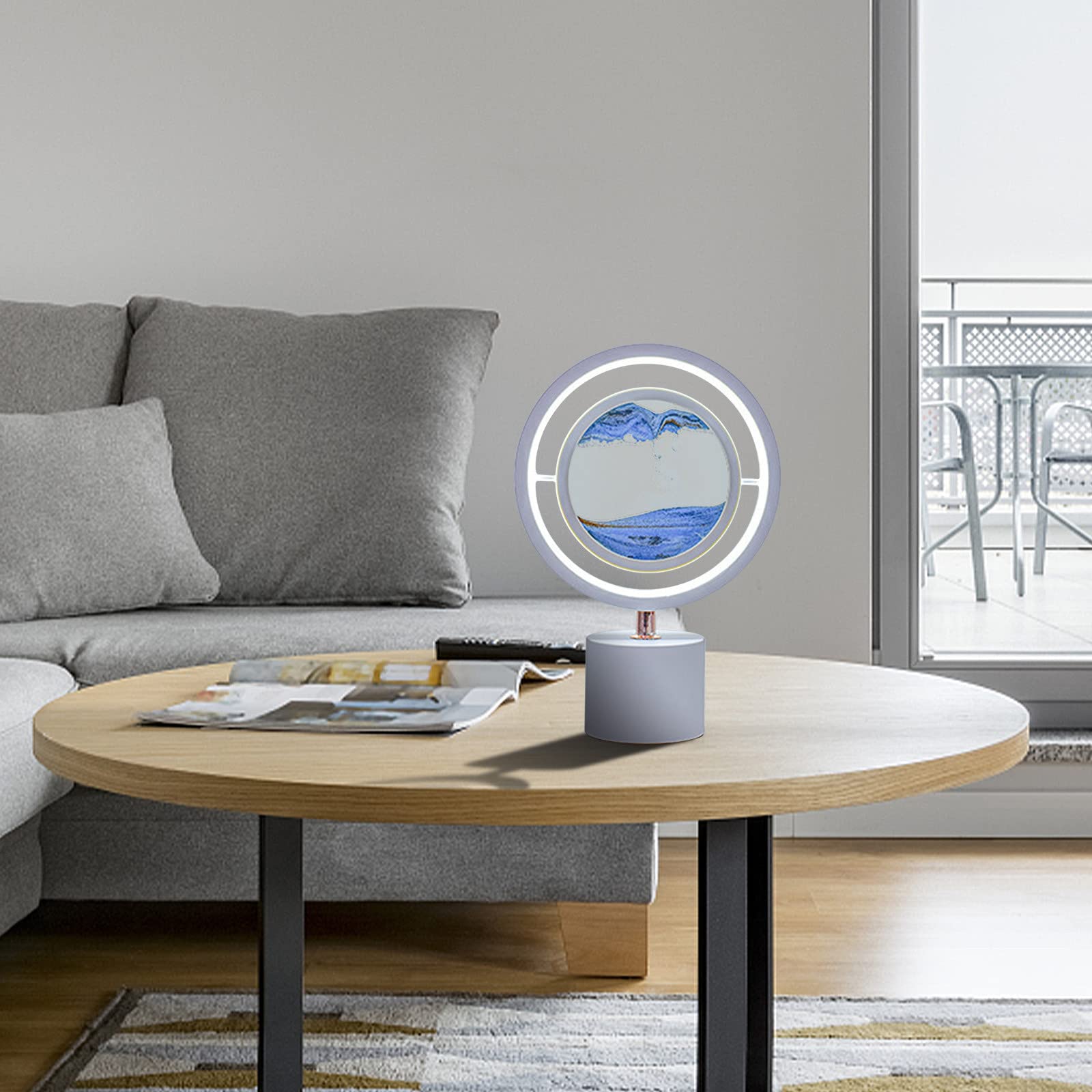 Colorful Crystal LED 3D Quicksand Hourglass Art Lamp USB Rechargeable, Remote Control Bedside Table Light