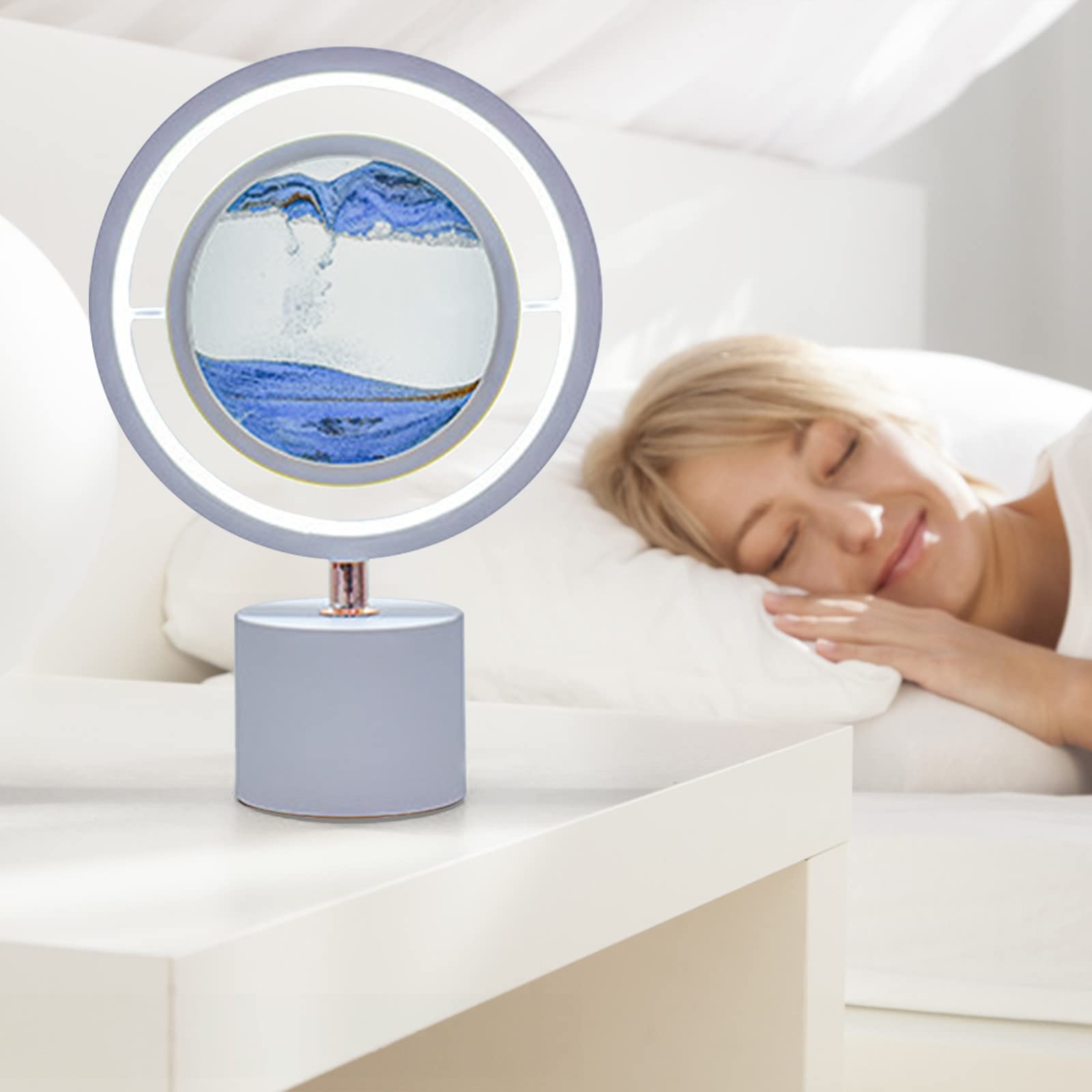 Colorful Crystal LED 3D Quicksand Hourglass Art Lamp USB Rechargeable, Remote Control Bedside Table Light