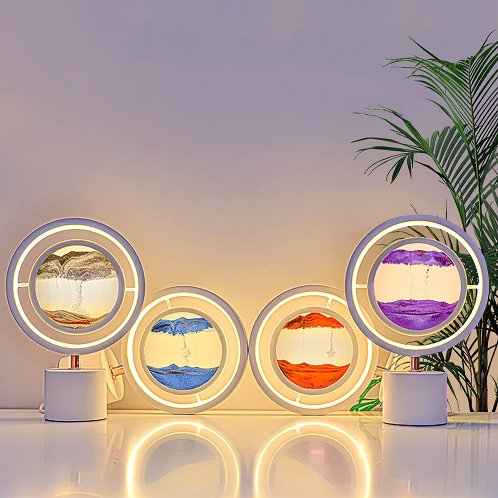 Colorful Crystal LED 3D Quicksand Hourglass Art Lamp USB Rechargeable, Remote Control Bedside Table Light
