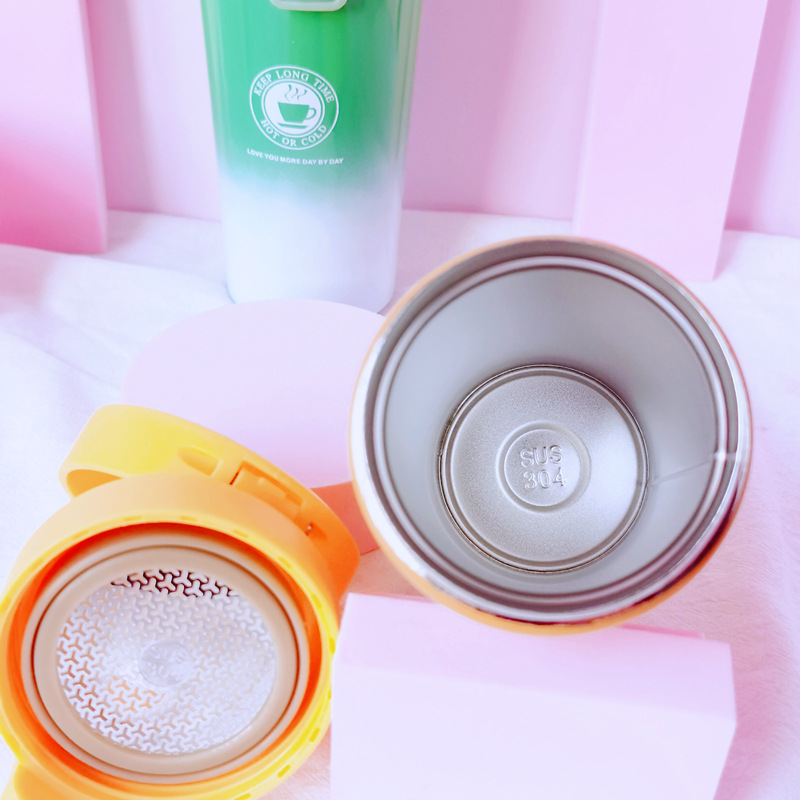 Colorful Gradient Double Wall Stainless Steel Thermos Tumbler Insulated Coffee Mug with Lid