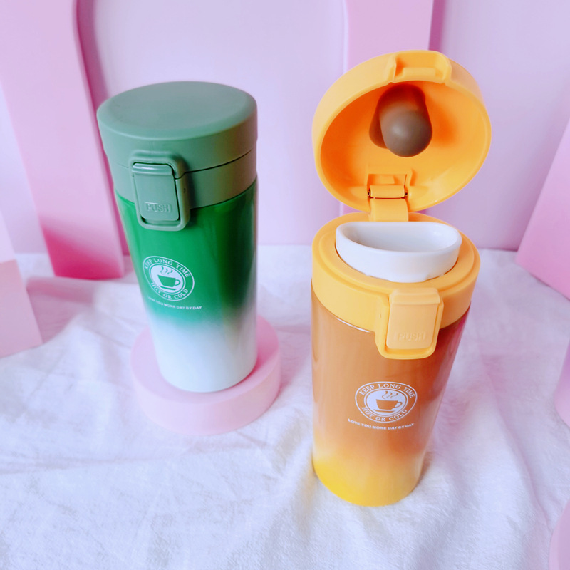 Colorful Gradient Double Wall Stainless Steel Thermos Tumbler Insulated Coffee Mug with Lid