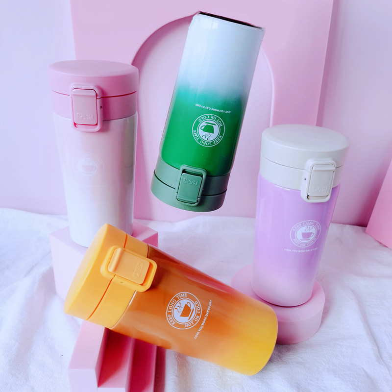 Colorful Gradient Double Wall Stainless Steel Thermos Tumbler Insulated Coffee Mug with Lid