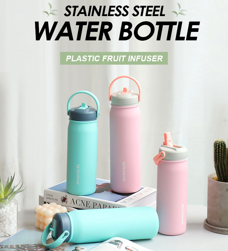 Stainless Steel Vacuum Insulated Water Bottle with Straw Lid Reusable, Leakproof, BPA Free Metal Flask