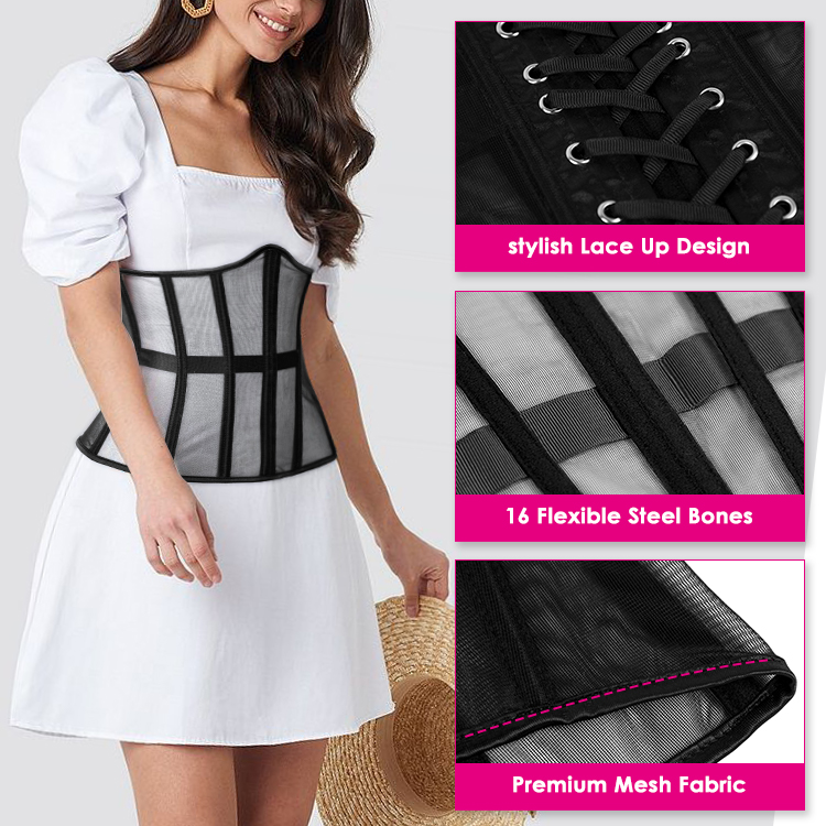 Trendy Lace Up Mesh Faja Corset Hourglass Body Shaper with Tie Dye Latex for Women