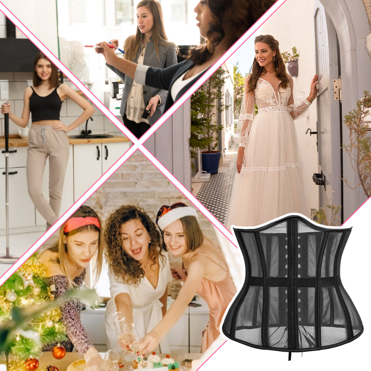 Trendy Lace Up Mesh Faja Corset Hourglass Body Shaper with Tie Dye Latex for Women