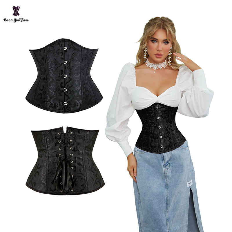 2 Color Option Lace Up Bandage Corset with Front Busk Closure Women's Slimming Bustier