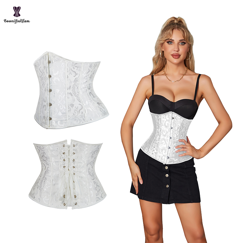 2 Color Option Lace Up Bandage Corset with Front Busk Closure Women's Slimming Bustier