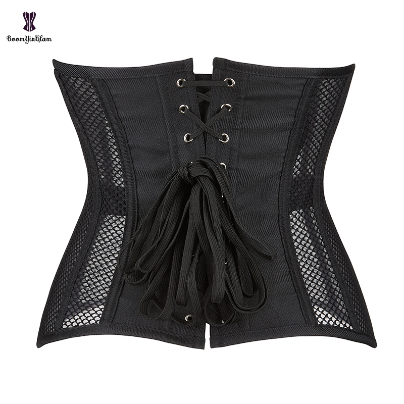 Black Mesh Underbust Corset with 16 Steel Bones New Heavy Duty Waist Trainer Bustier for Hourglass Silhouette ﻿