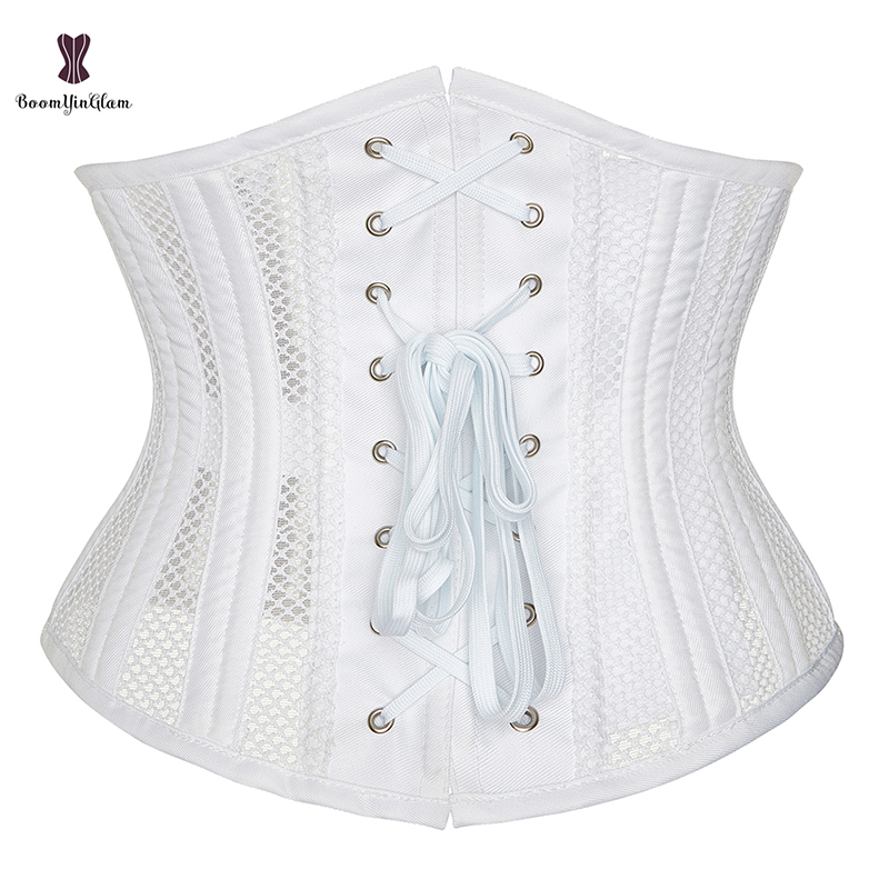 White Bridal Cupless Bustier Women's Slimming Corset with Thin Waist Lacing for Hourglass Shape