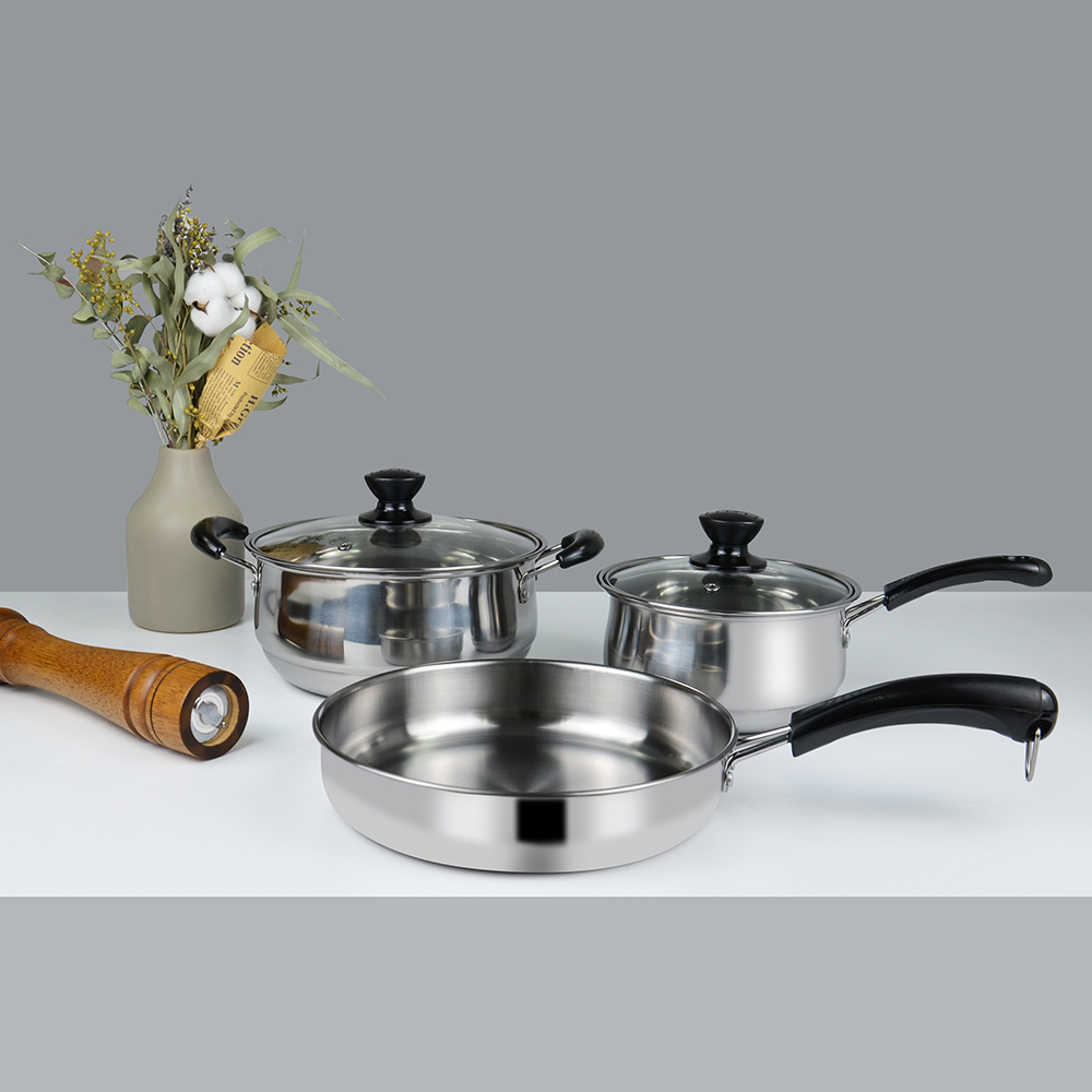 Sauce Pans, Pans And Soup Pots 3-piece Kitchen Accessories Stainless Steel Cookware Sets