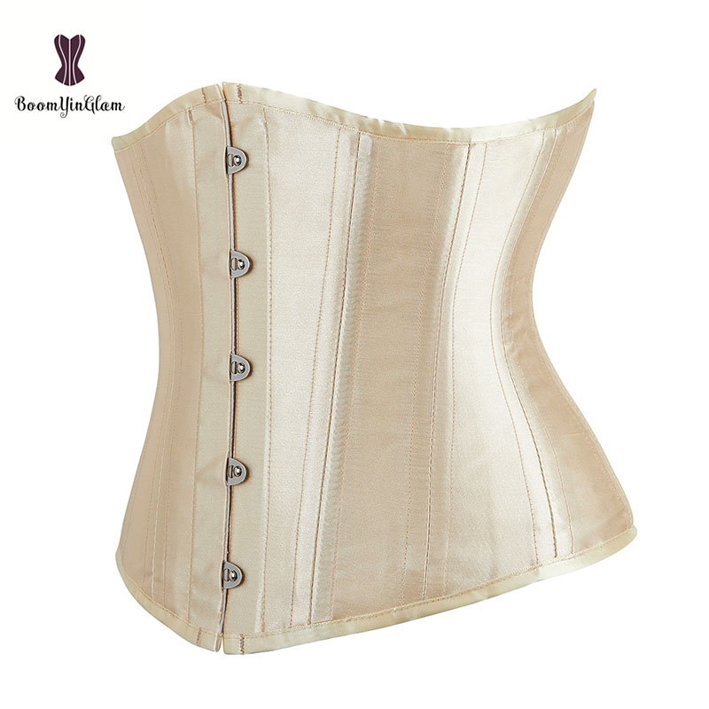 Women's Ivory Busk Bustier Shaper 5 Brooches, XXS Hourglass Corset with 24 Robs for Curvy Waist Training
