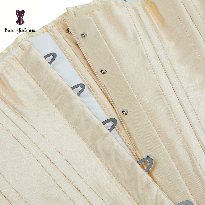 Women's Ivory Busk Bustier Shaper 5 Brooches, XXS Hourglass Corset with 24 Robs for Curvy Waist Training