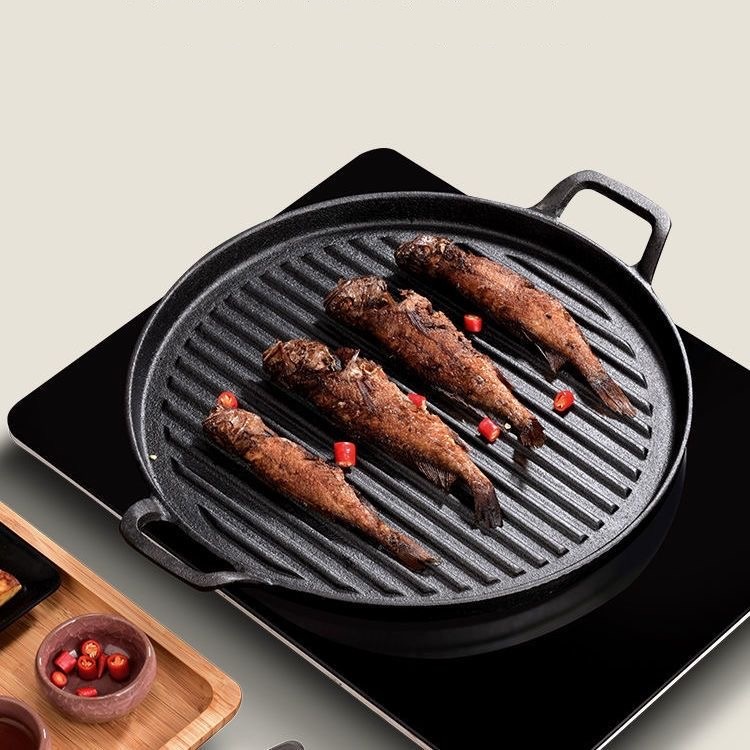 Amazon Stron Thai cookware  cast iron stripe skillet griddle grill pan fry pan Double sided available