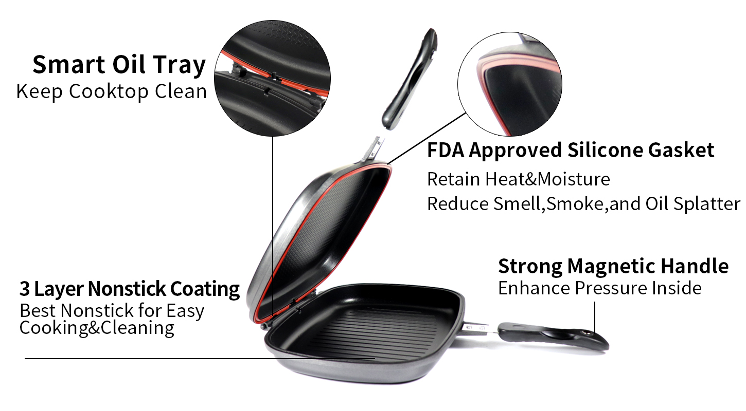 Kitchen 32cm Marble Coating Cast Aluminum Non sticker Double Sided Cooking Grill Frying pan