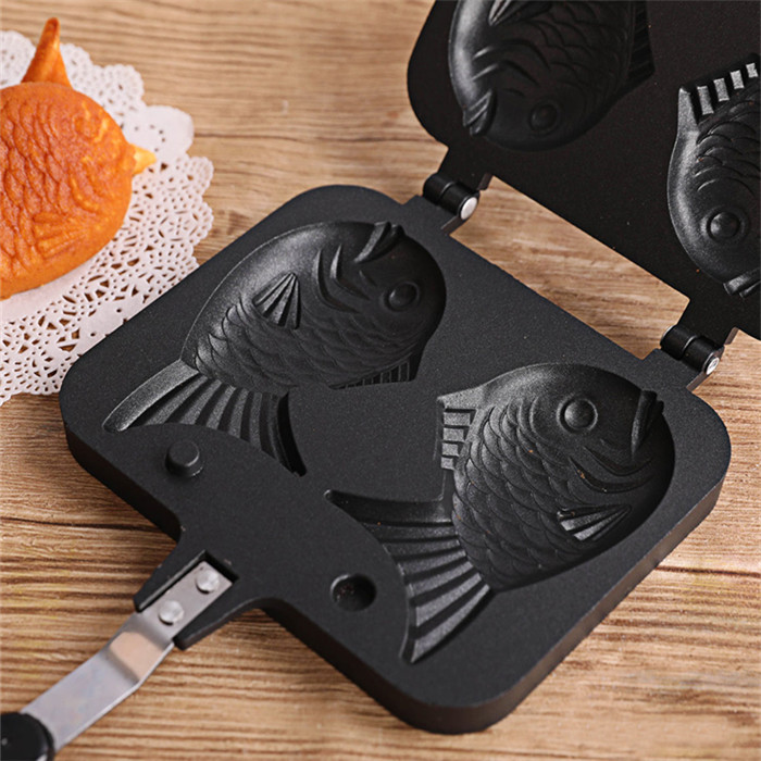 Tayaki egg waffle high quality cast iron die casting griddle pan with handle