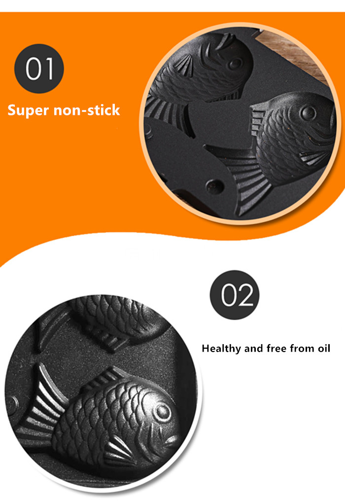 Tayaki egg waffle high quality cast iron die casting griddle pan with handle