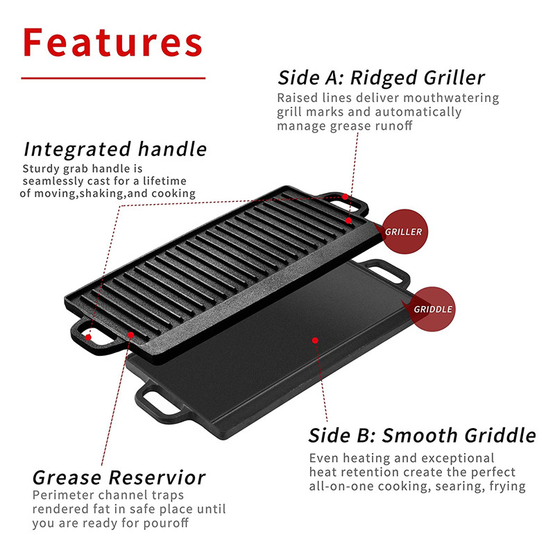 Non Stick Cast Iron Grill Griddle Pan Ridged 7-piece Cast Iron Outdoor Cookare Set