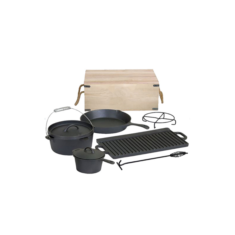 Non Stick Cast Iron Grill Griddle Pan Ridged 7-piece Cast Iron Outdoor Cookare Set