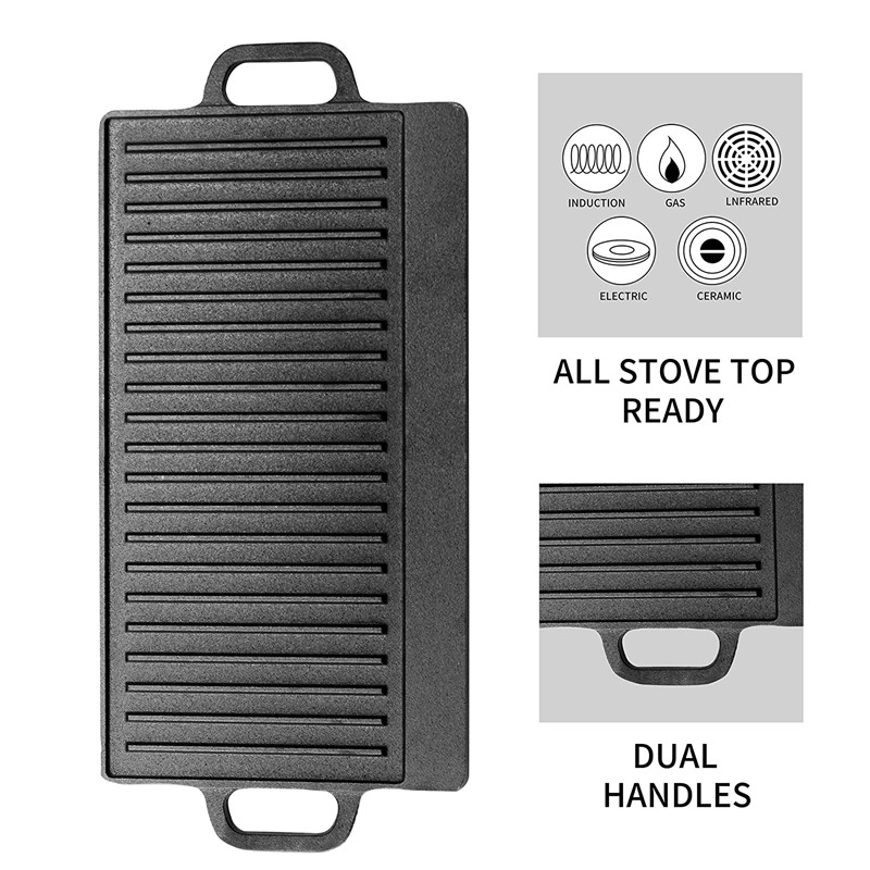 Non Stick Cast Iron Grill Griddle Pan Ridged 7-piece Cast Iron Outdoor Cookare Set