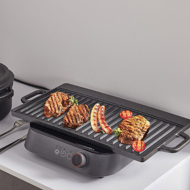 Non Stick Cast Iron Grill Griddle Pan Ridged 7-piece Cast Iron Outdoor Cookare Set