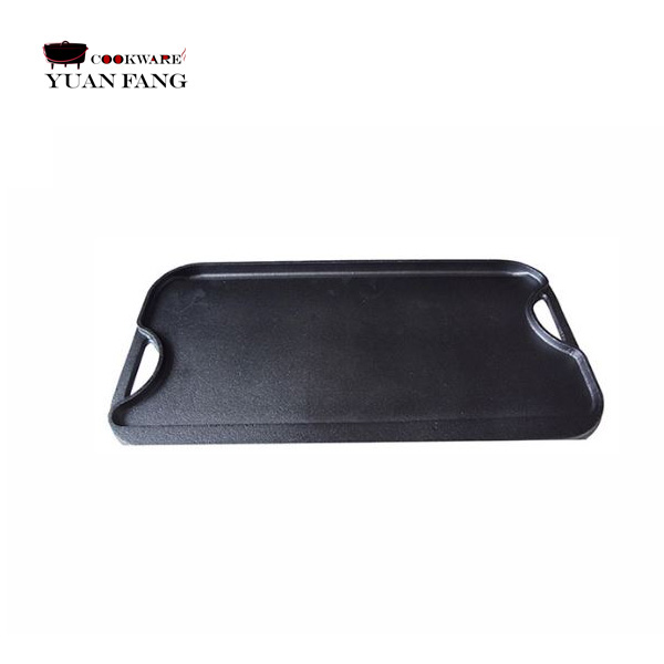 Hot Sell 46CM Outdoor Cast Iron Rectangle Cast Iron Reversible Grill Plate Bbq Grill Pan with Easy-grip Handles