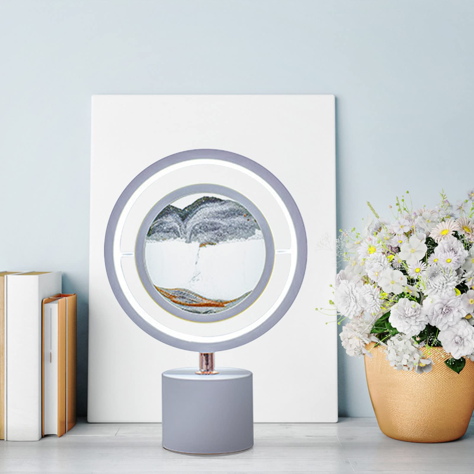 Colorful Crystal LED 3D Quicksand Hourglass Art Lamp USB Rechargeable, Remote Control Bedside Table Light